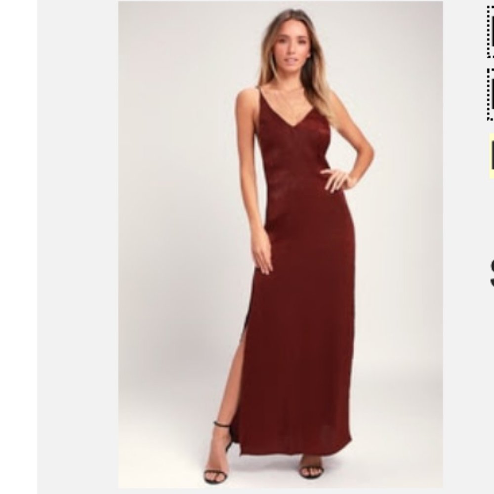 3/$25 Nania Burgundy Backless Satin Maxi Dress